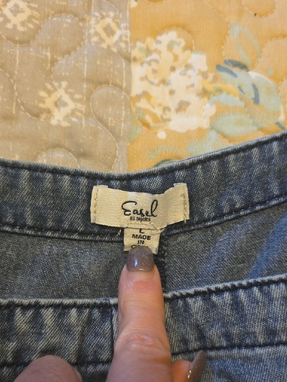 easel Blue Denim Overalls with Floral Patch Accents - Picture 5 of 5